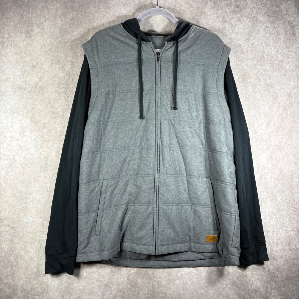 TravisMathew Scavenger Tech Hoodie Jacket Mens XL Gray Quilted Full Zip Hybrid